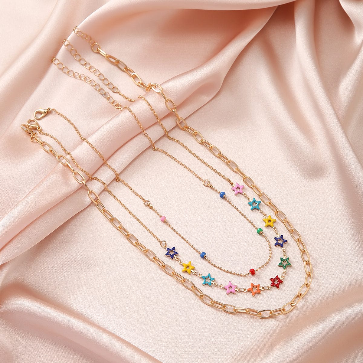 Chic Layered Colorful Enamel Star Chain Choker Necklace Set