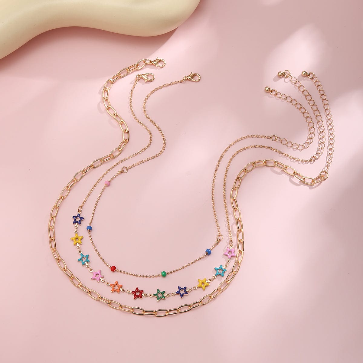 Chic Layered Colorful Enamel Star Chain Choker Necklace Set