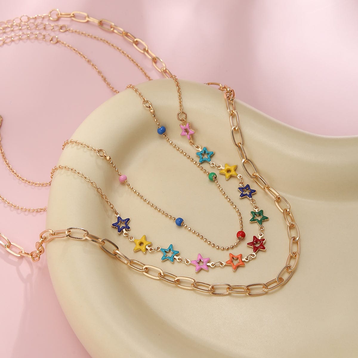 Chic Layered Colorful Enamel Star Chain Choker Necklace Set