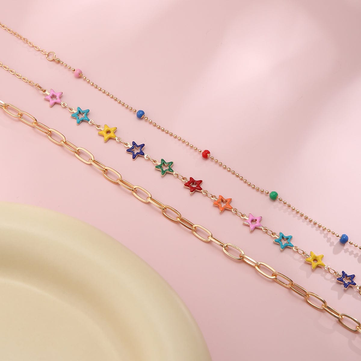 Chic Layered Colorful Enamel Star Chain Choker Necklace Set