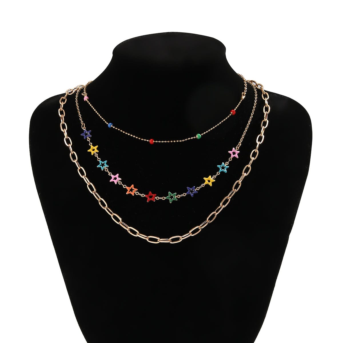 Chic Layered Colorful Enamel Star Chain Choker Necklace Set