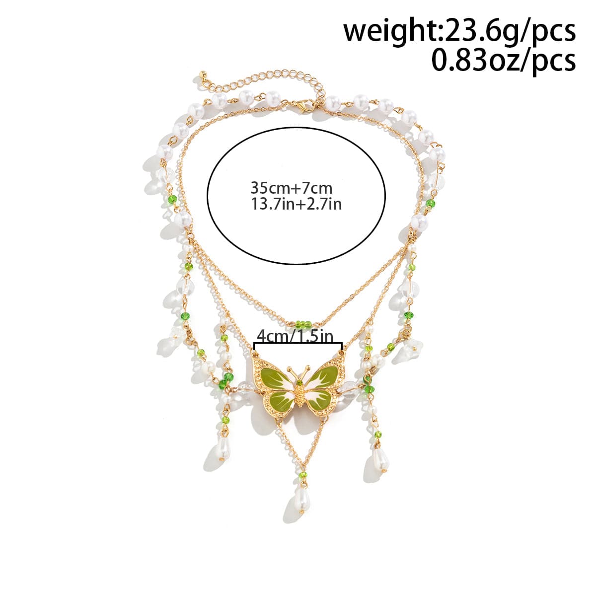 Chic Layered Floral Pearl Chain Tassel Butterfly Necklace