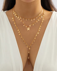 Chic Layered Gold Silver Tone Star Tassel Y Necklace Set