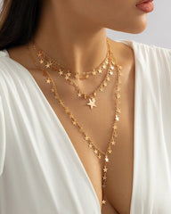 Chic Layered Gold Silver Tone Star Tassel Y Necklace Set