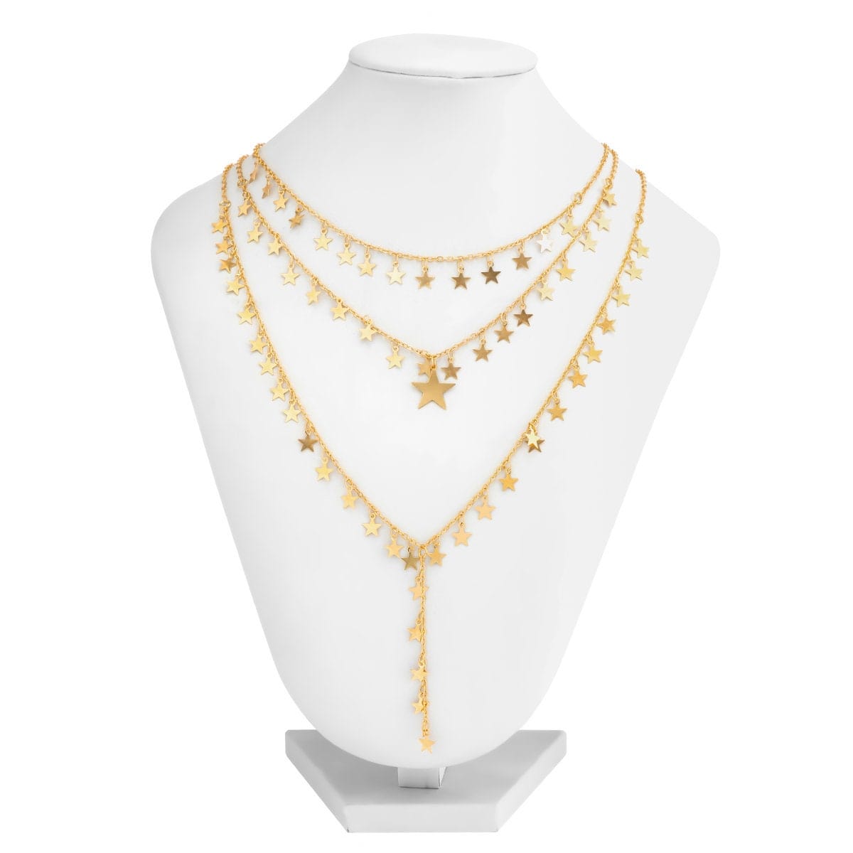 Chic Layered Gold Silver Tone Star Tassel Y Necklace Set