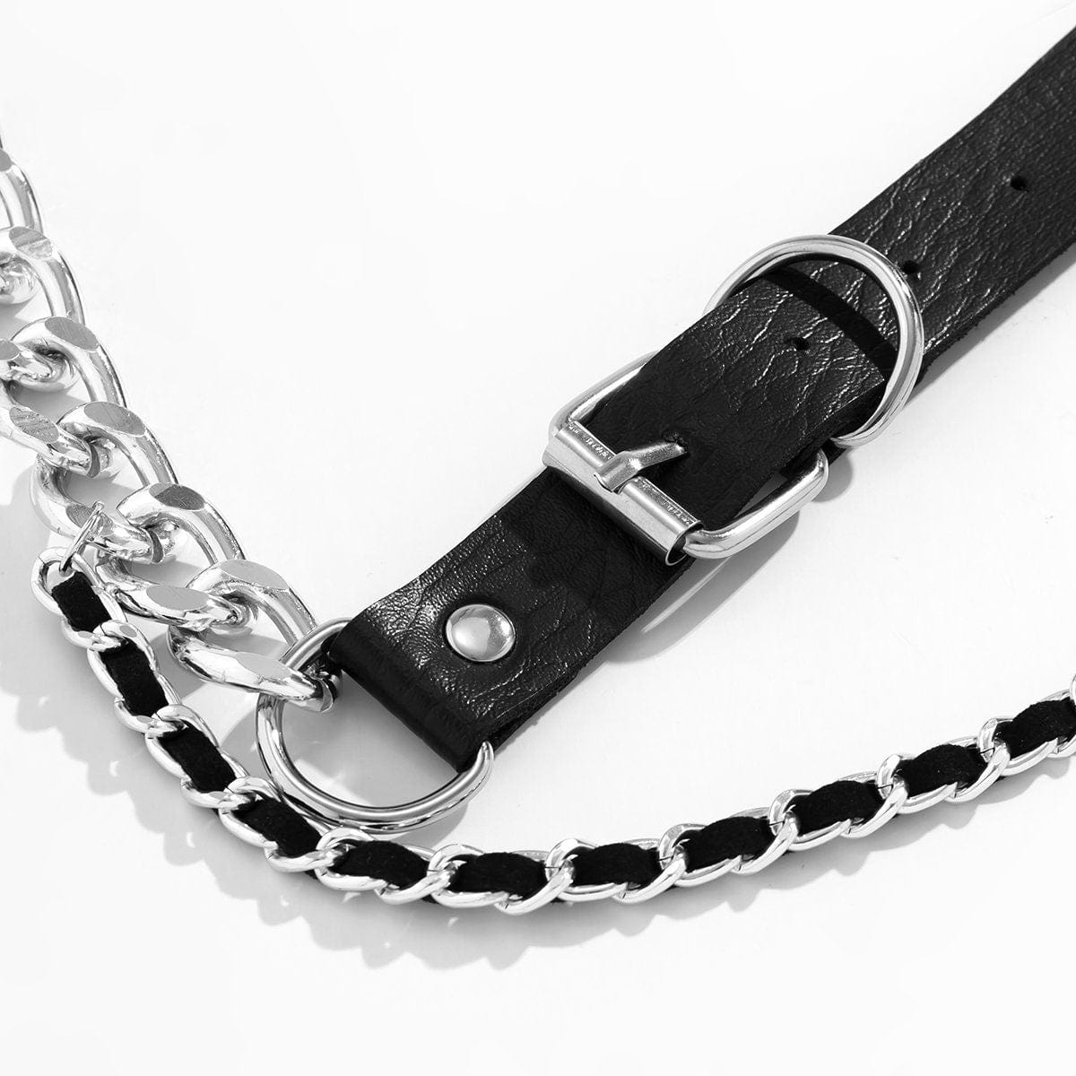 Chic Layered PU Leather Velvet Interwoven Curb Link Waist Chain