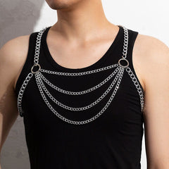 Chic Layered Silver Tone Body Chain Harness