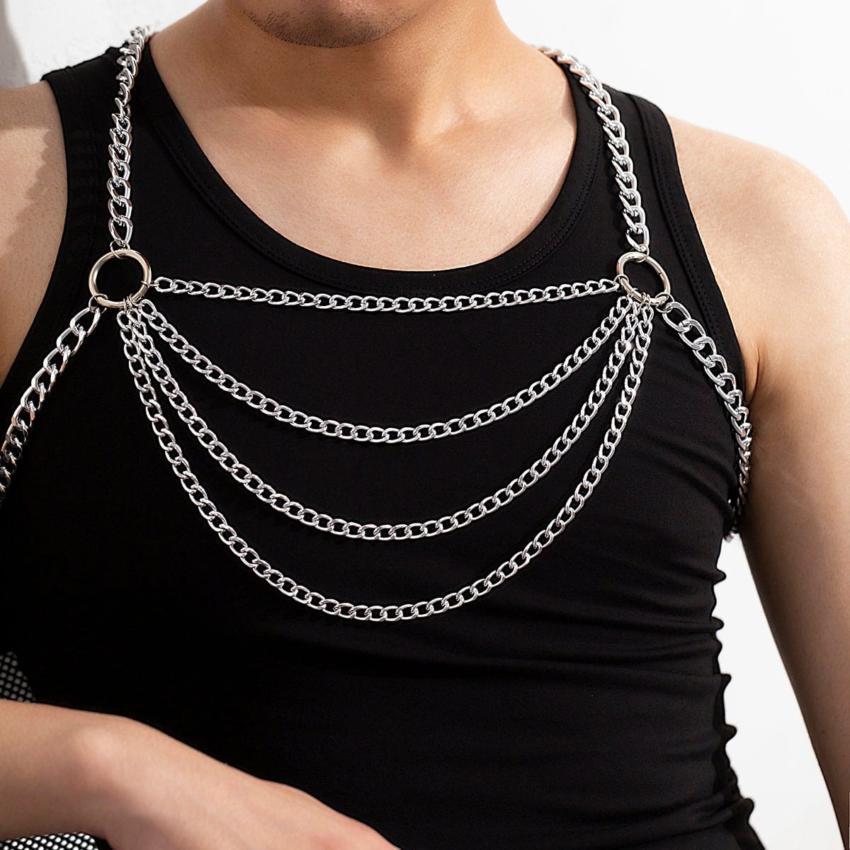 Chic Layered Silver Tone Body Chain Harness