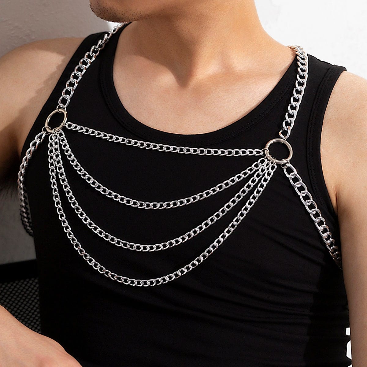 Chic Layered Silver Tone Body Chain Harness