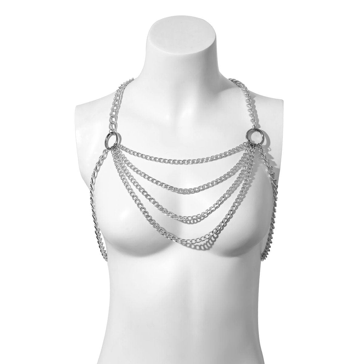 Chic Layered Silver Tone Body Chain Harness