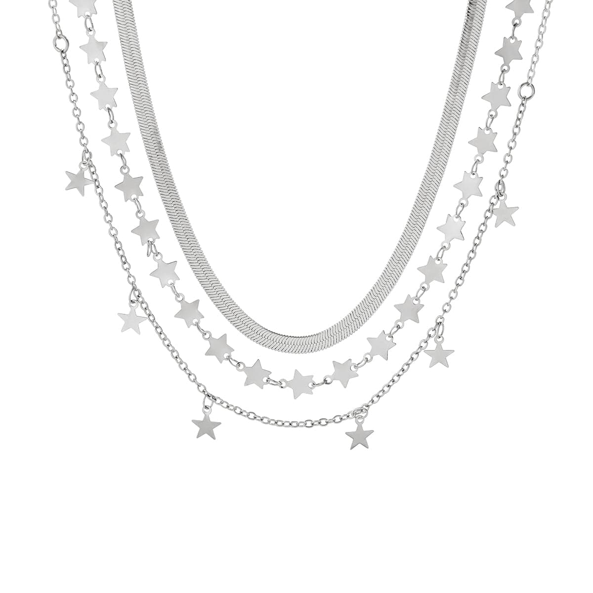 Chic Layered Star Tassel Herringbone Chain Necklace Set