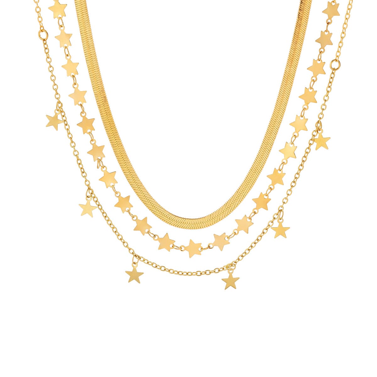 Chic Layered Star Tassel Herringbone Chain Necklace Set