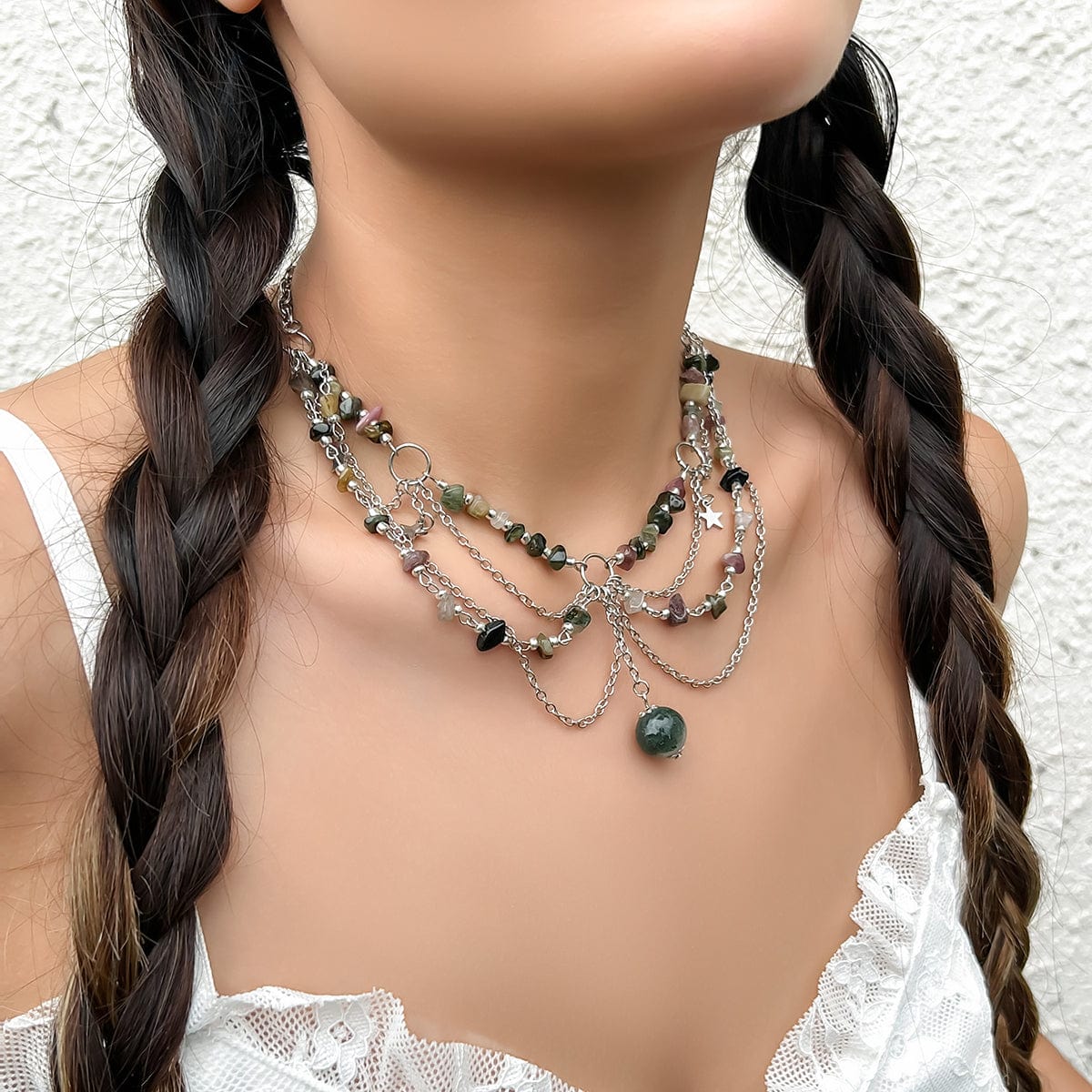 Chic Layered Turquoise Stone Tassel Necklace