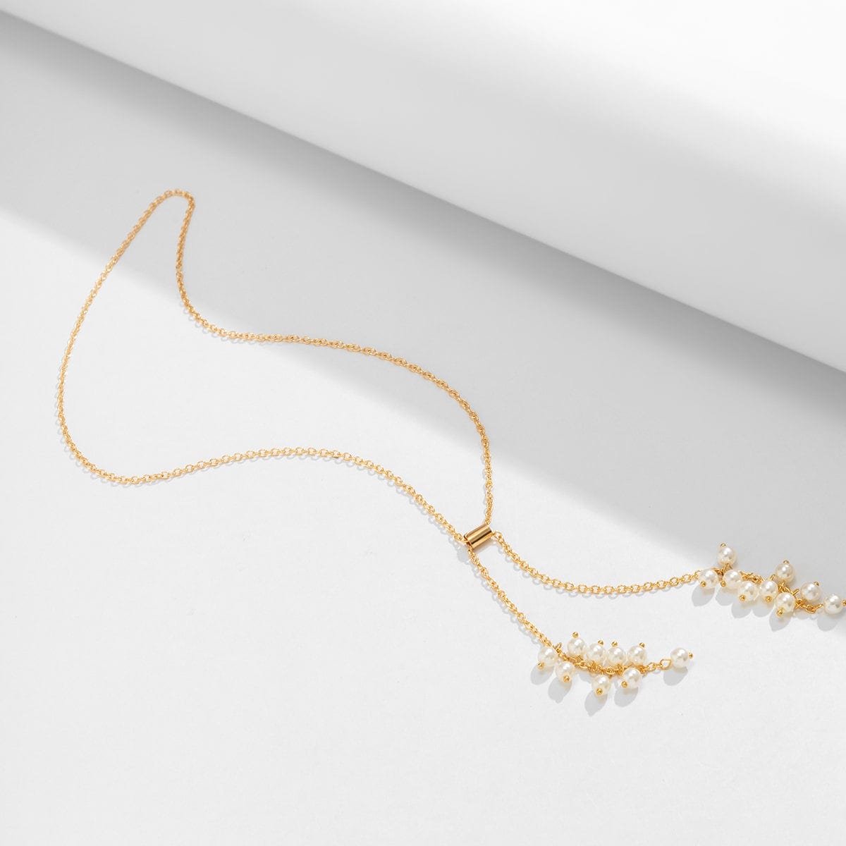 Chic Leaf Pearl Tassel Cable Chain Y Necklace