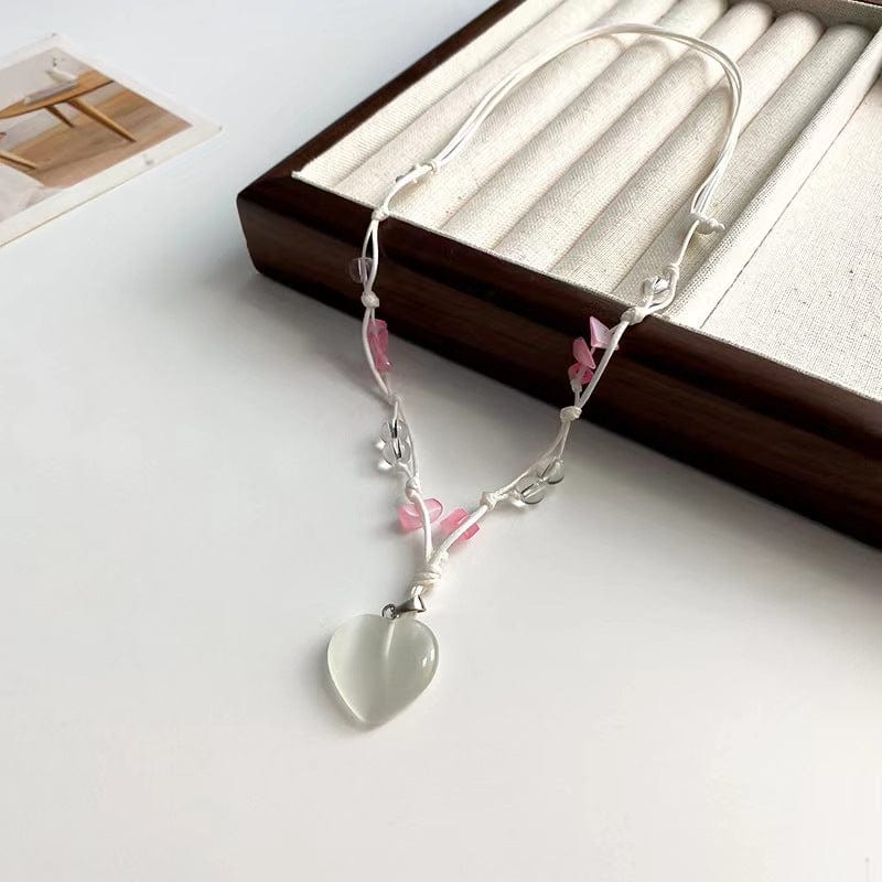 Chic Opal Heart Pendant Matching Necklace