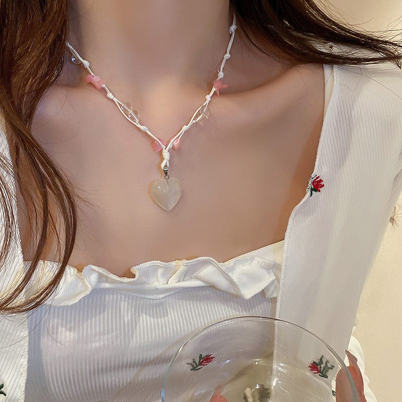 Chic Opal Heart Pendant Matching Necklace