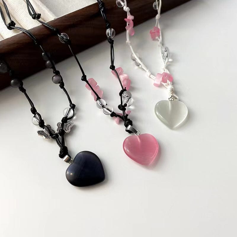 Chic Opal Heart Pendant Matching Necklace