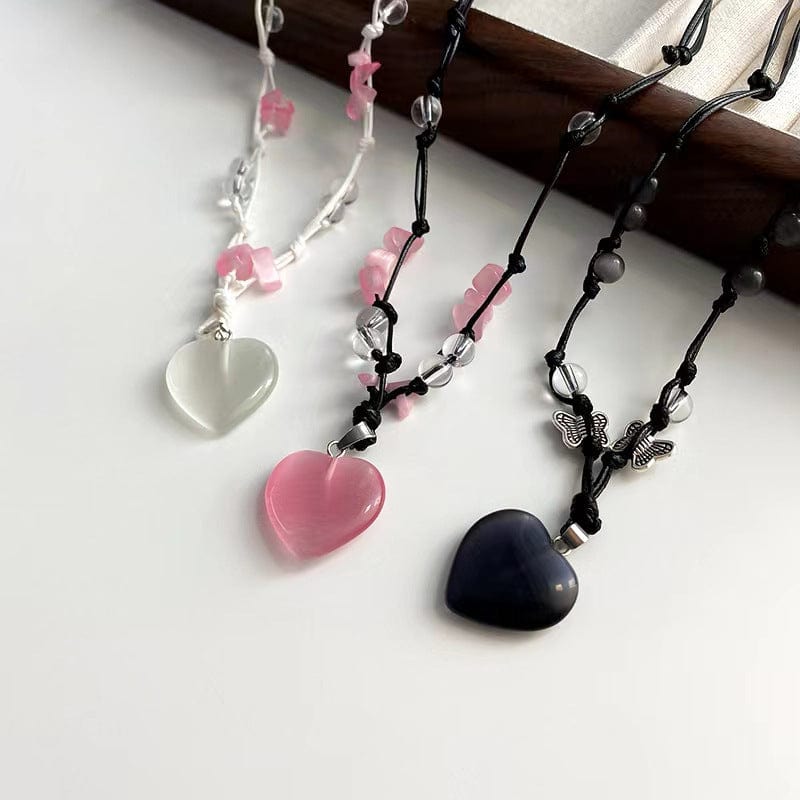 Chic Opal Heart Pendant Matching Necklace