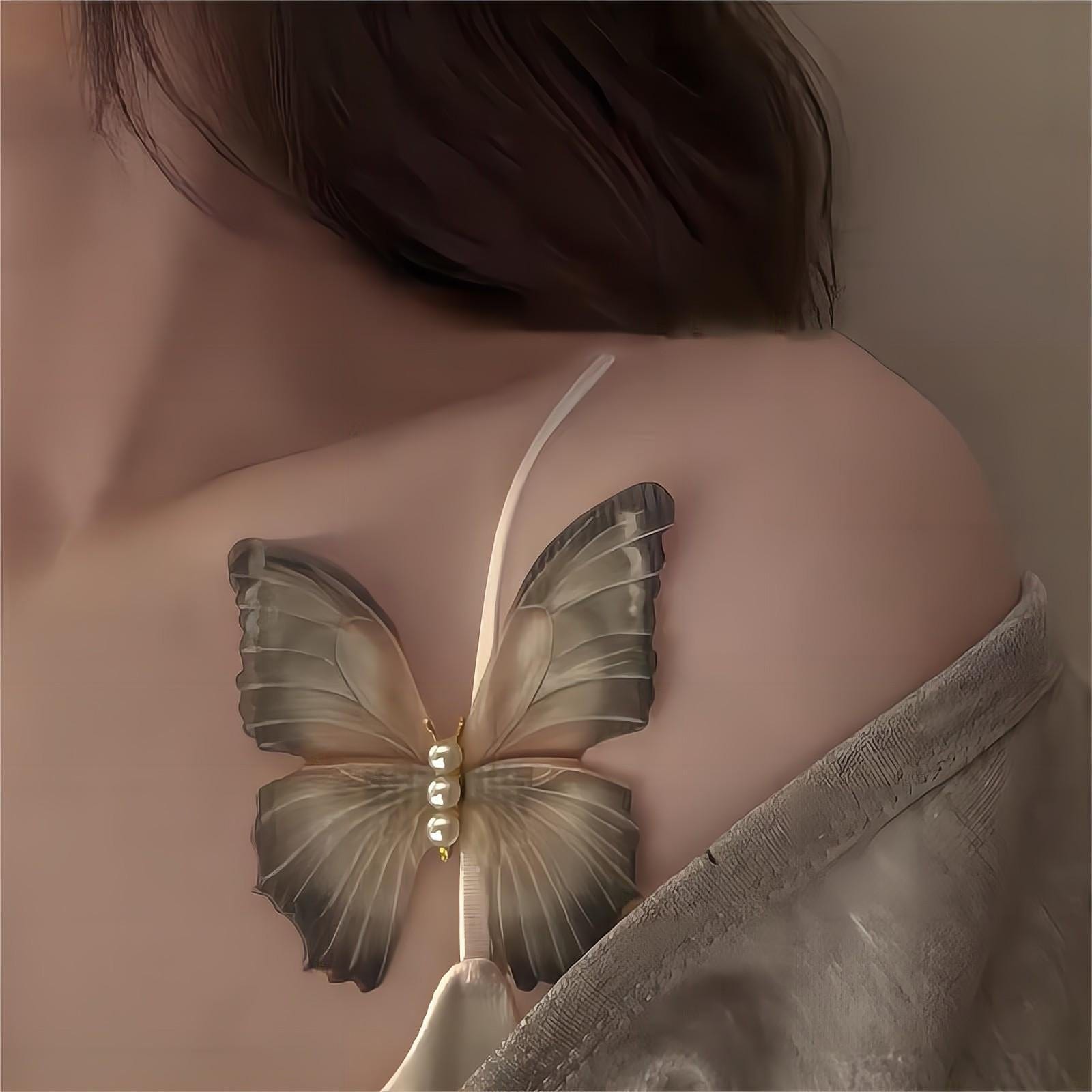 Chic Pearl Charm Sheer Mesh Butterfly Hair Clip