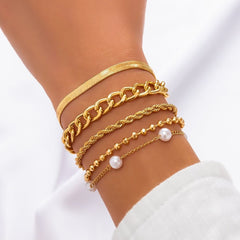 Chic Pearl Charm Stackable Bracelet Set