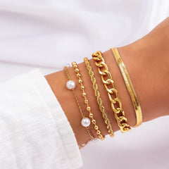 Chic Pearl Charm Stackable Bracelet Set