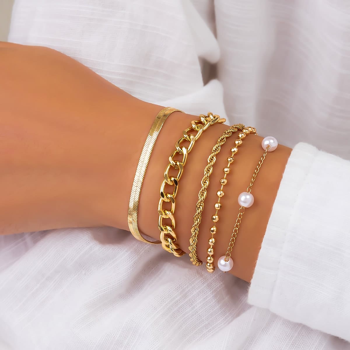 Chic Pearl Charm Stackable Bracelet Set