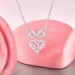 Chic Pink Crystal Bowknot Heart Necklace