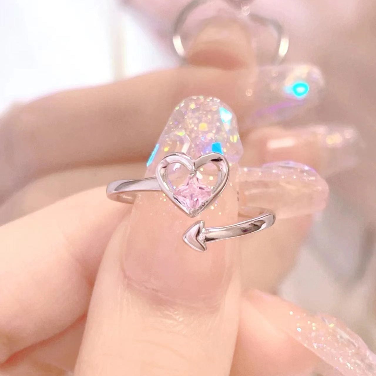 Chic Pink Crystal Devil Heart Ring