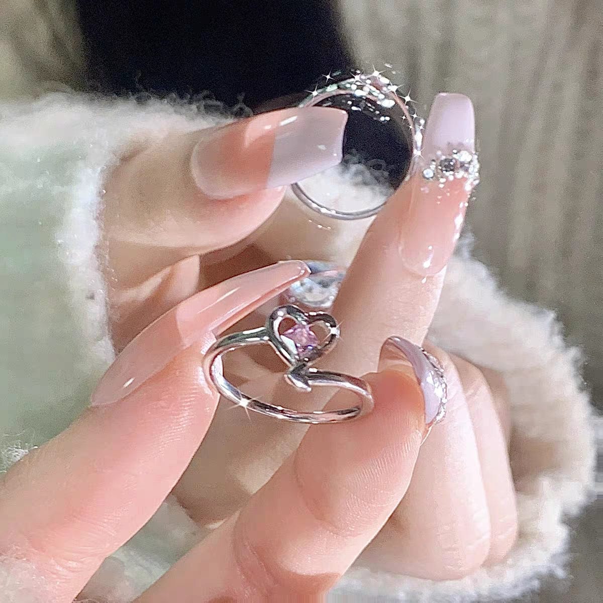 Chic Pink Crystal Devil Heart Ring