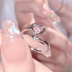 Chic Pink Crystal Devil Heart Ring