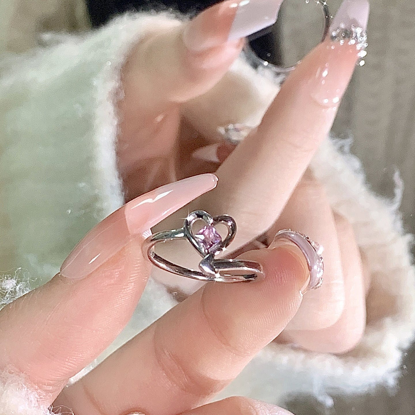 Chic Pink Crystal Devil Heart Ring