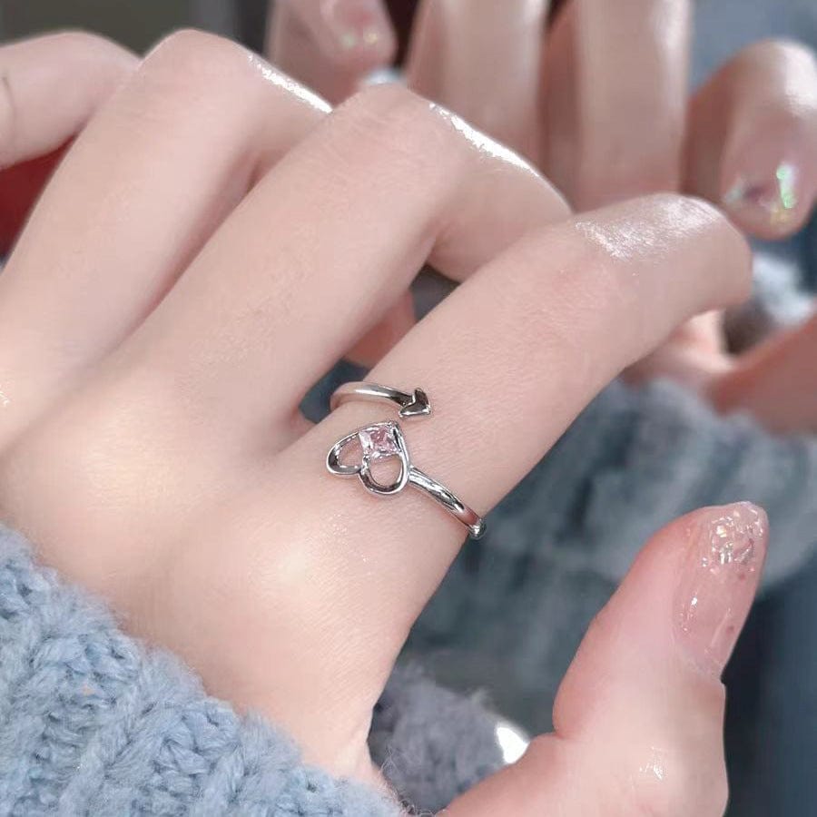 Chic Pink Crystal Devil Heart Ring