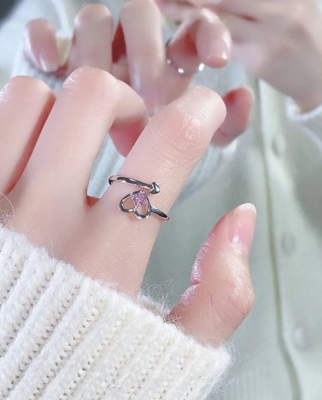 Chic Pink Crystal Devil Heart Ring