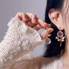 Chic Pink Crystal Rose Earrings