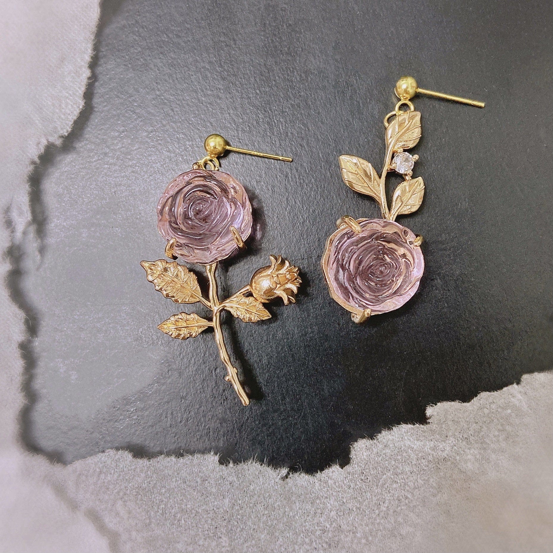 Chic Pink Crystal Rose Earrings