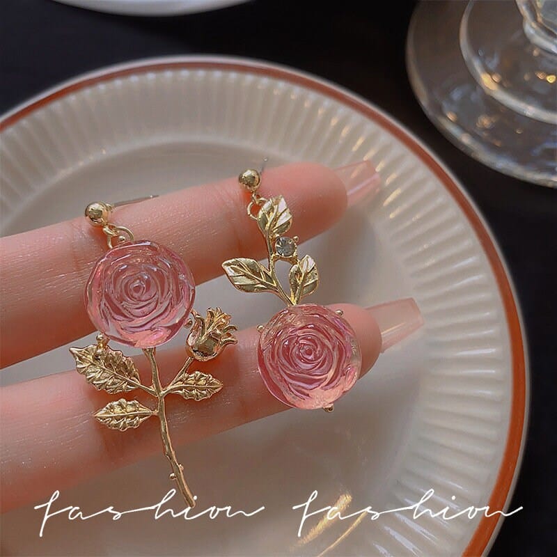 Chic Pink Crystal Rose Earrings