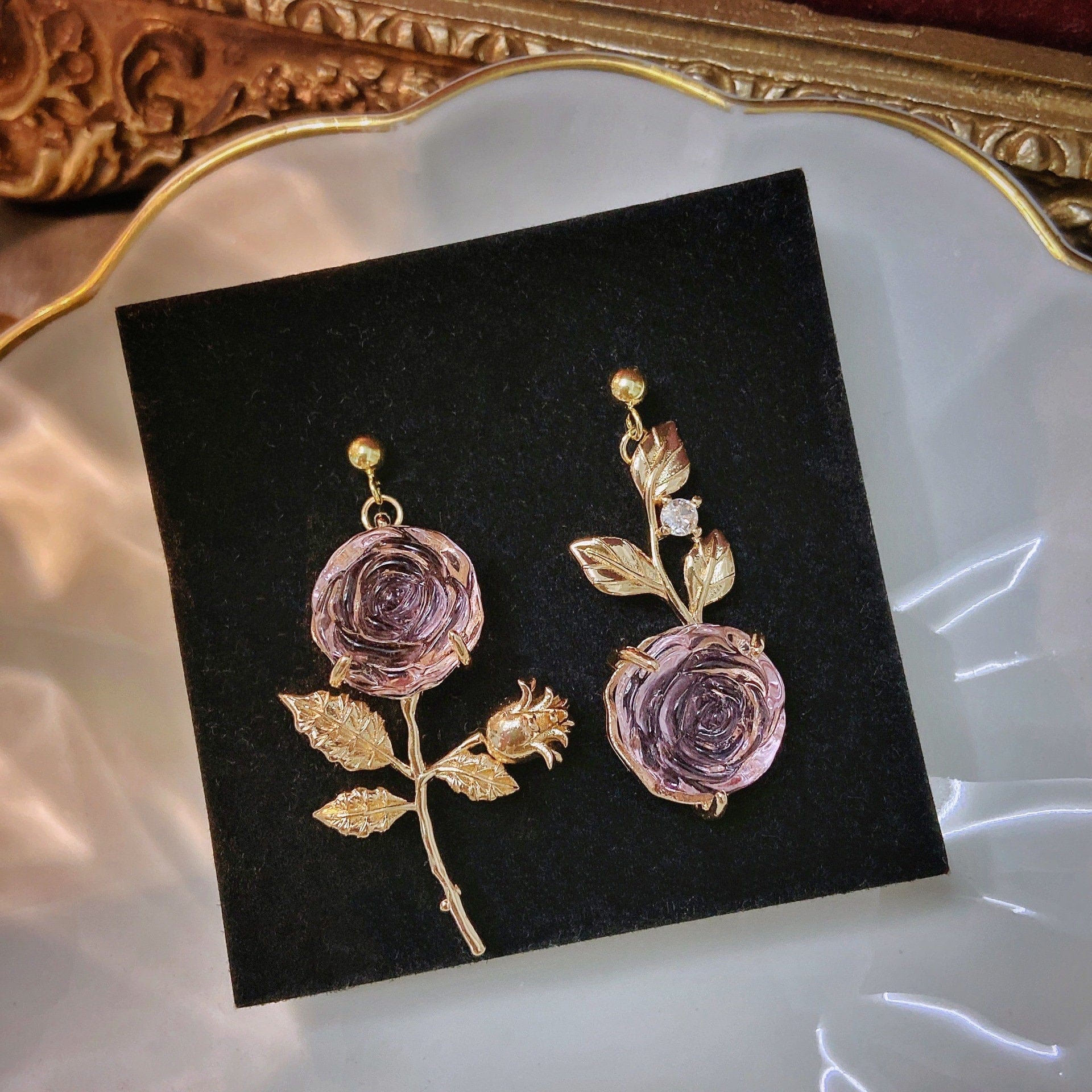 Chic Pink Crystal Rose Earrings