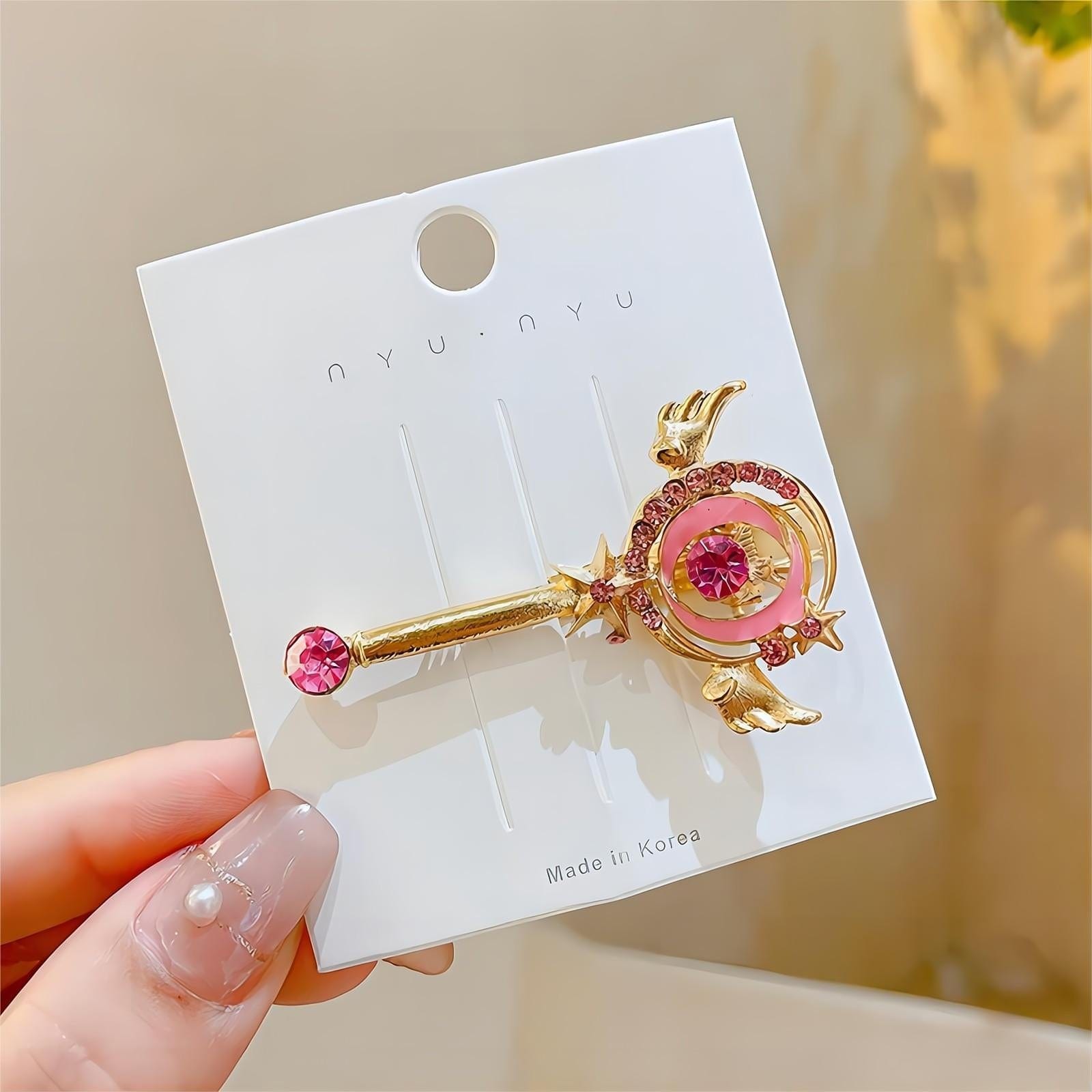 Chic Pink CZ Inlaid Sailor Moon Hair Clip