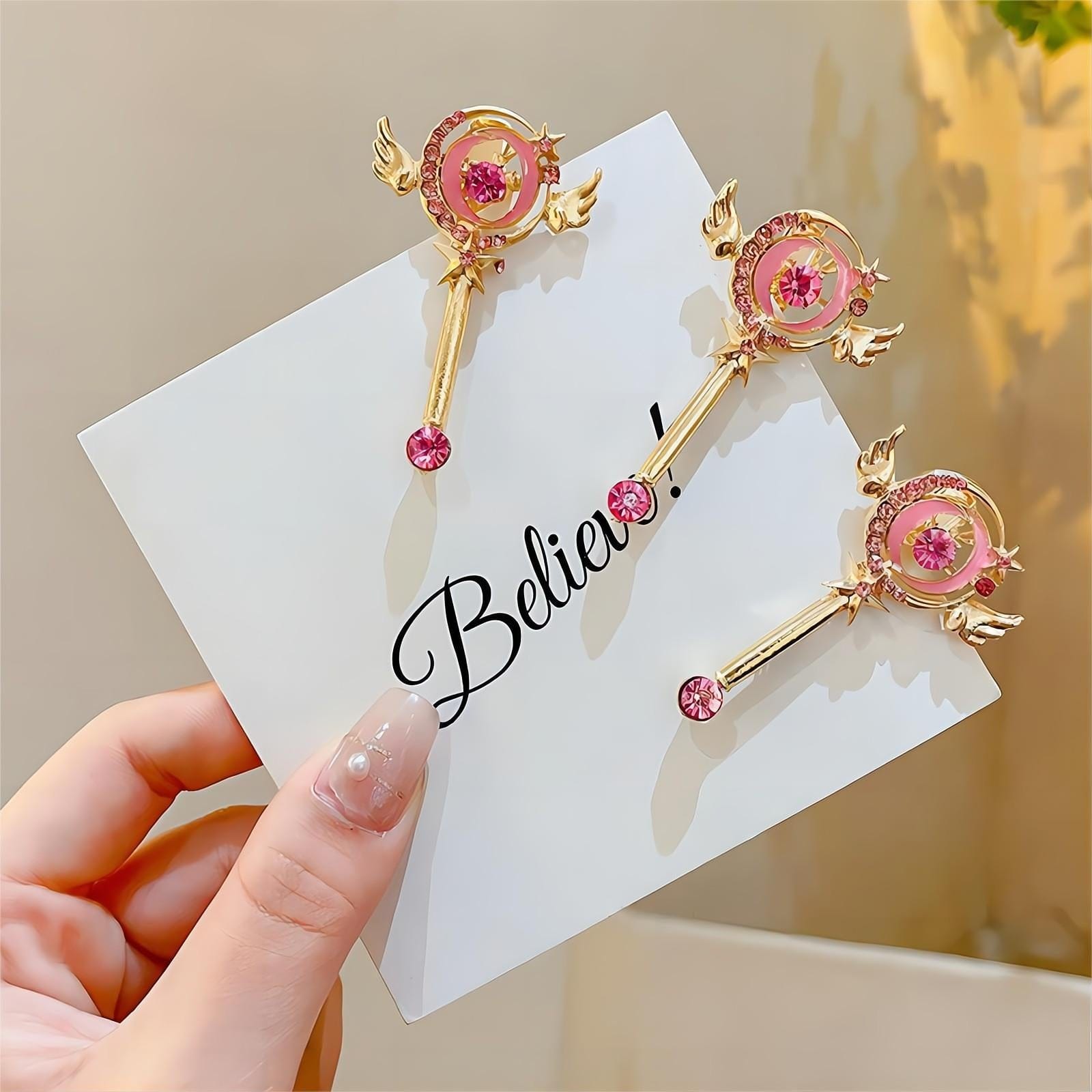 Chic Pink CZ Inlaid Sailor Moon Hair Clip