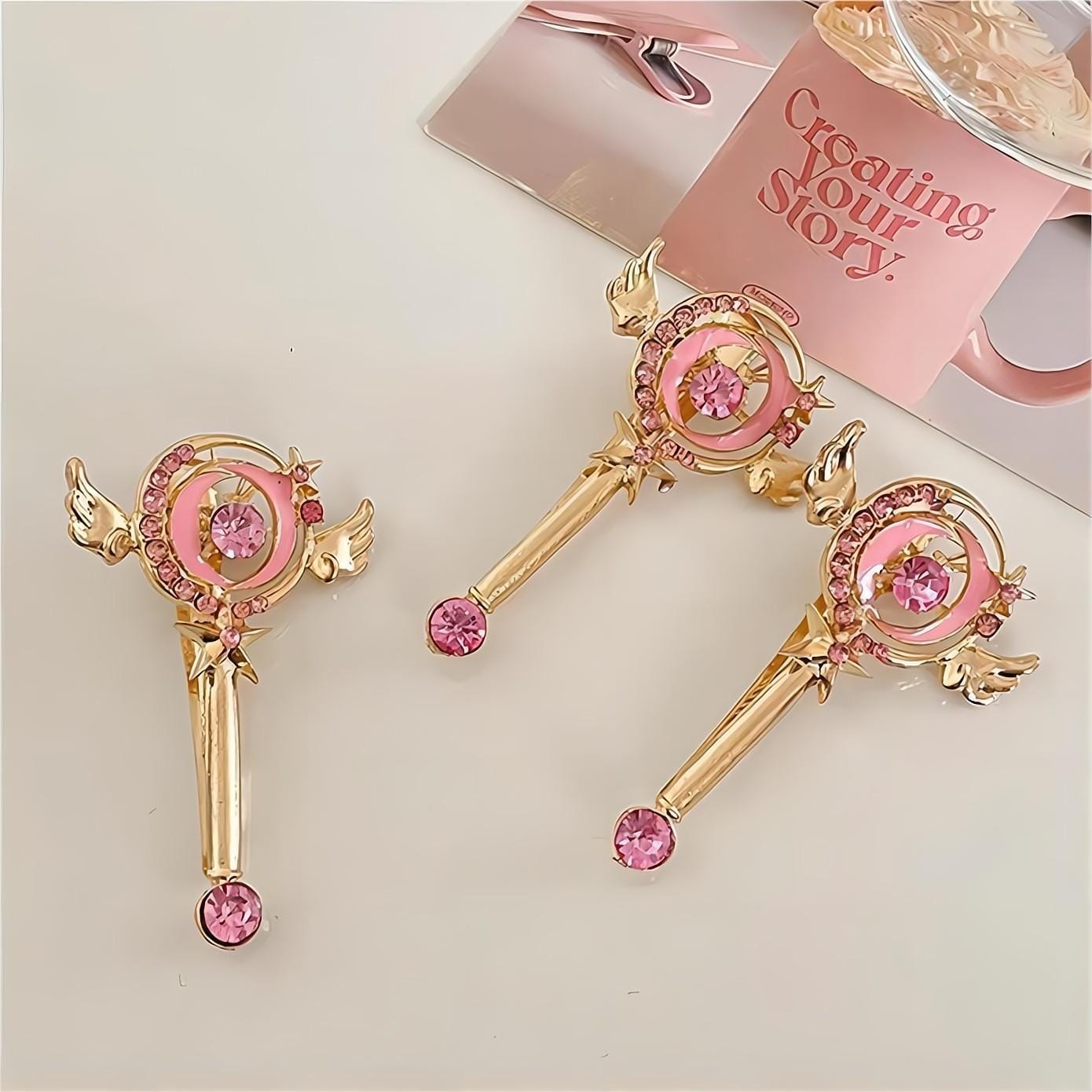 Chic Pink CZ Inlaid Sailor Moon Hair Clip