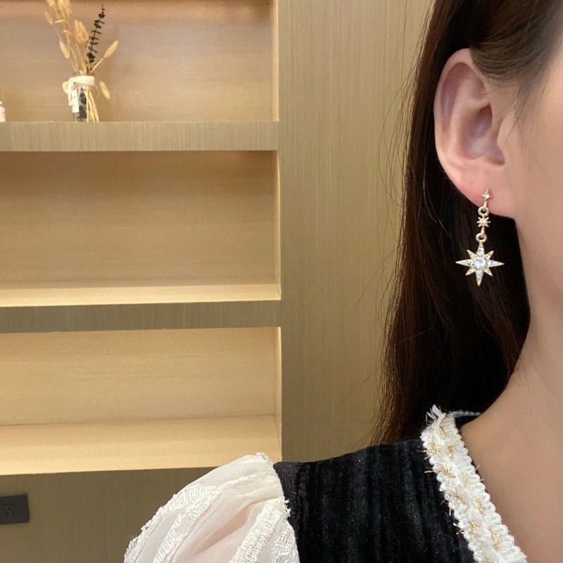 Chic Rhinestone Inlaid Moon Star Dangle Earrings