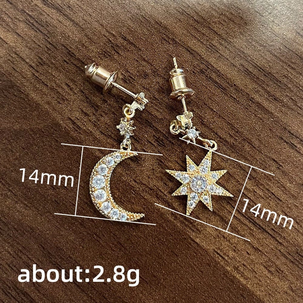 Chic Rhinestone Inlaid Moon Star Dangle Earrings