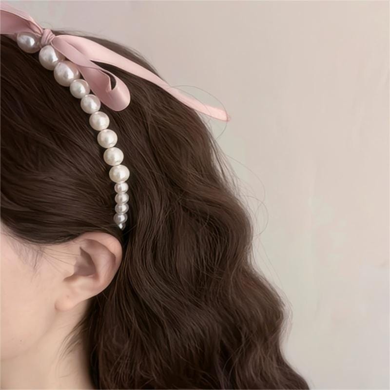 Chic Ribbon Pearl Hair Band