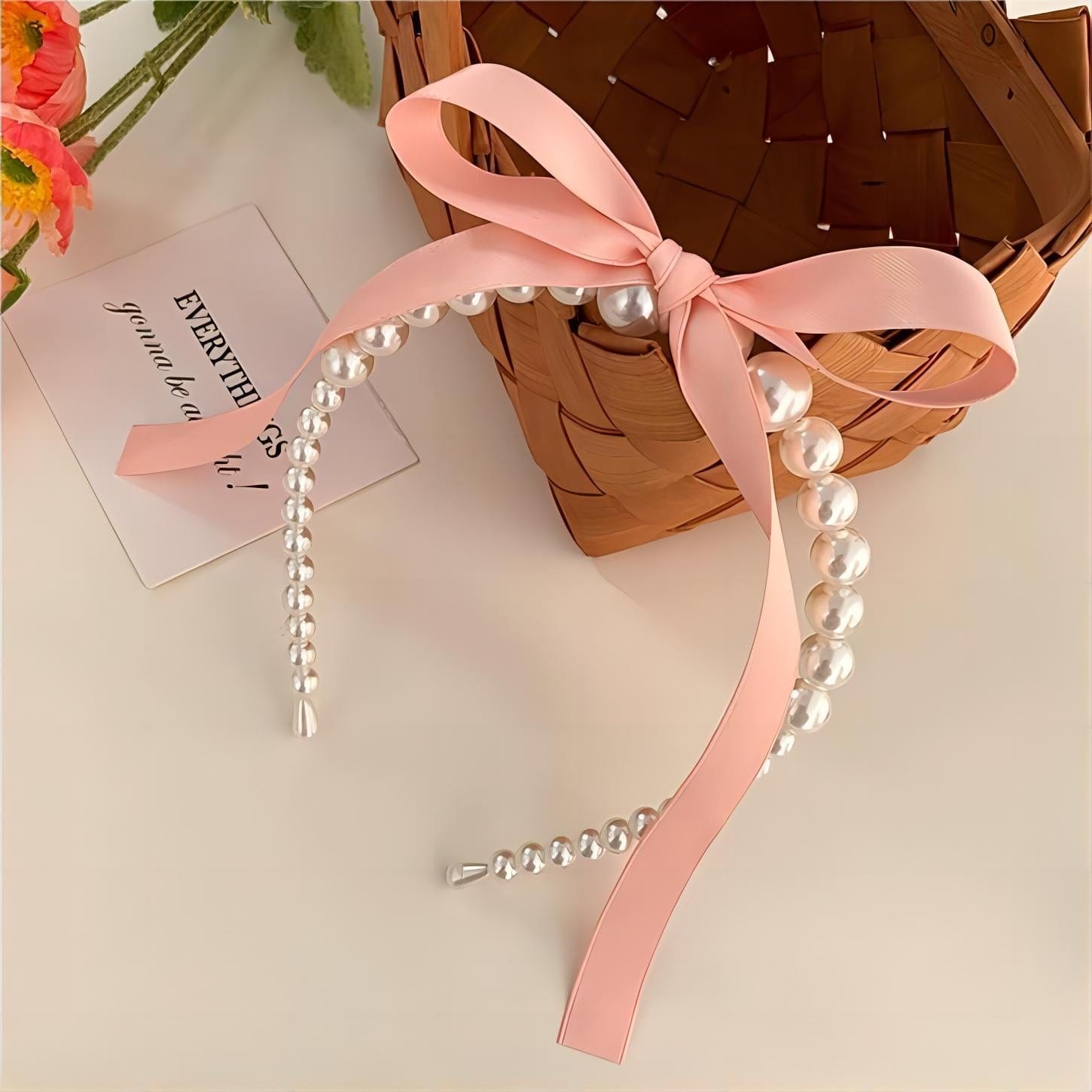 Chic Ribbon Pearl Hair Band