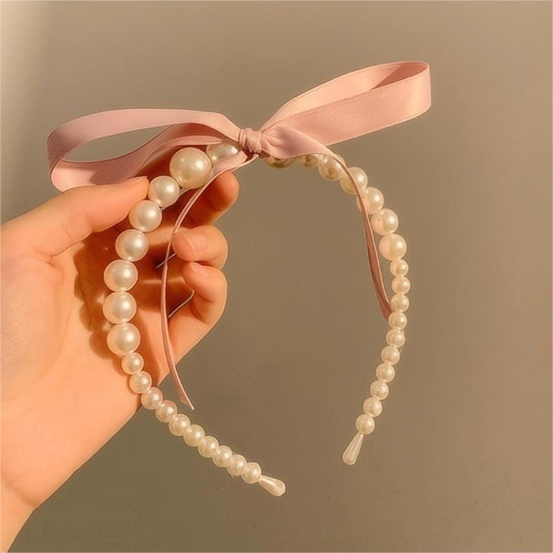 Chic Ribbon Pearl Hair Band