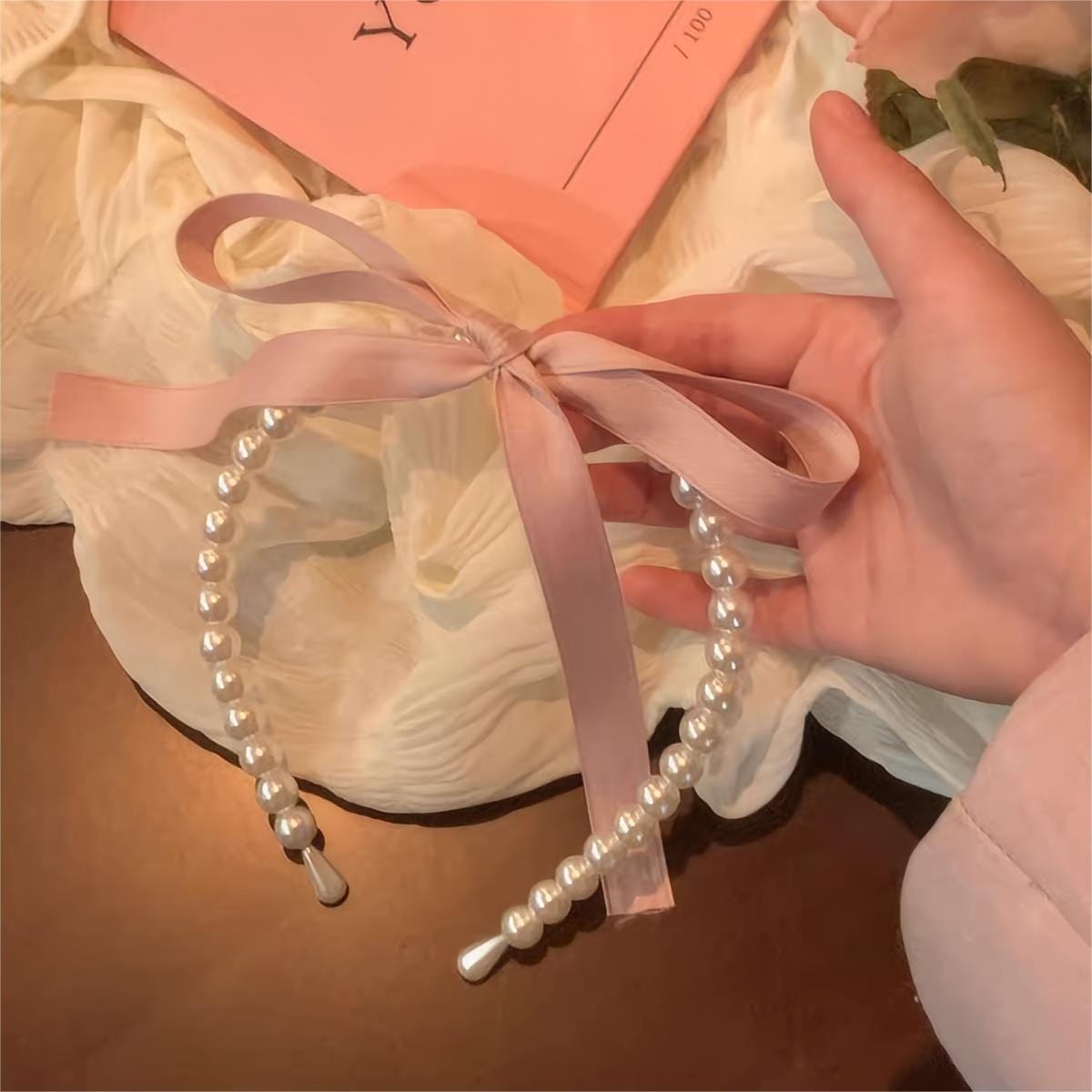 Chic Ribbon Pearl Hair Band