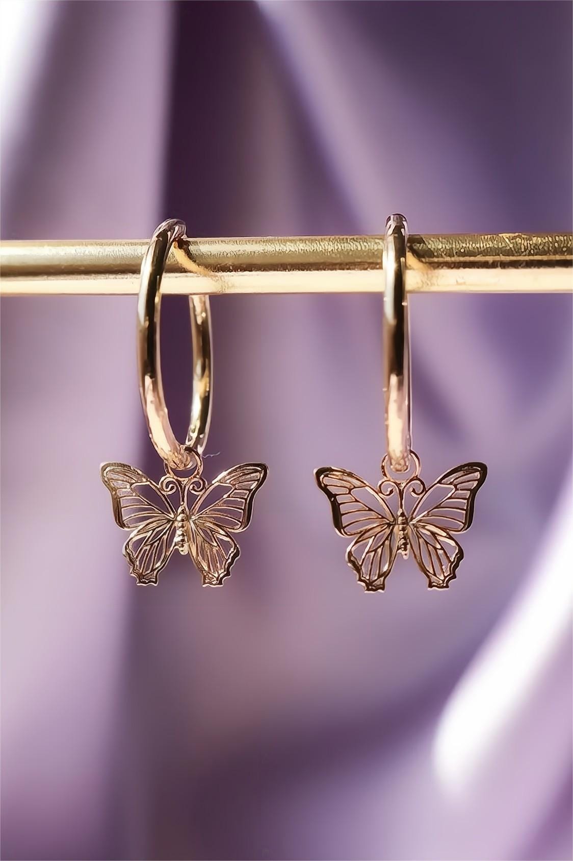 Chic Rose Gold Butterfly Hoop Earrings