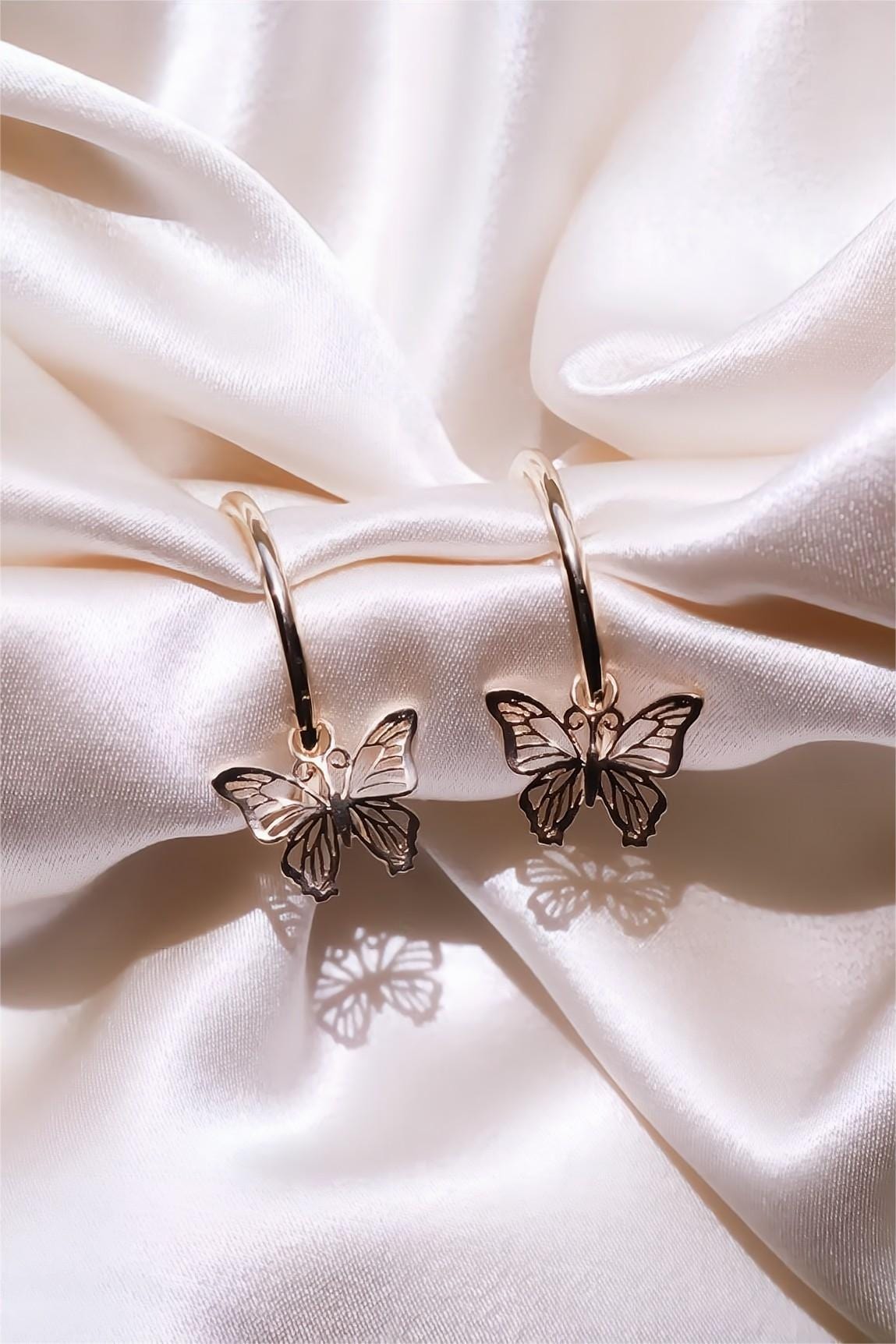 Chic Rose Gold Butterfly Hoop Earrings