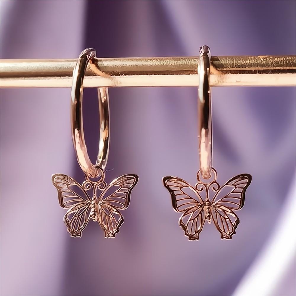 Chic Rose Gold Butterfly Hoop Earrings