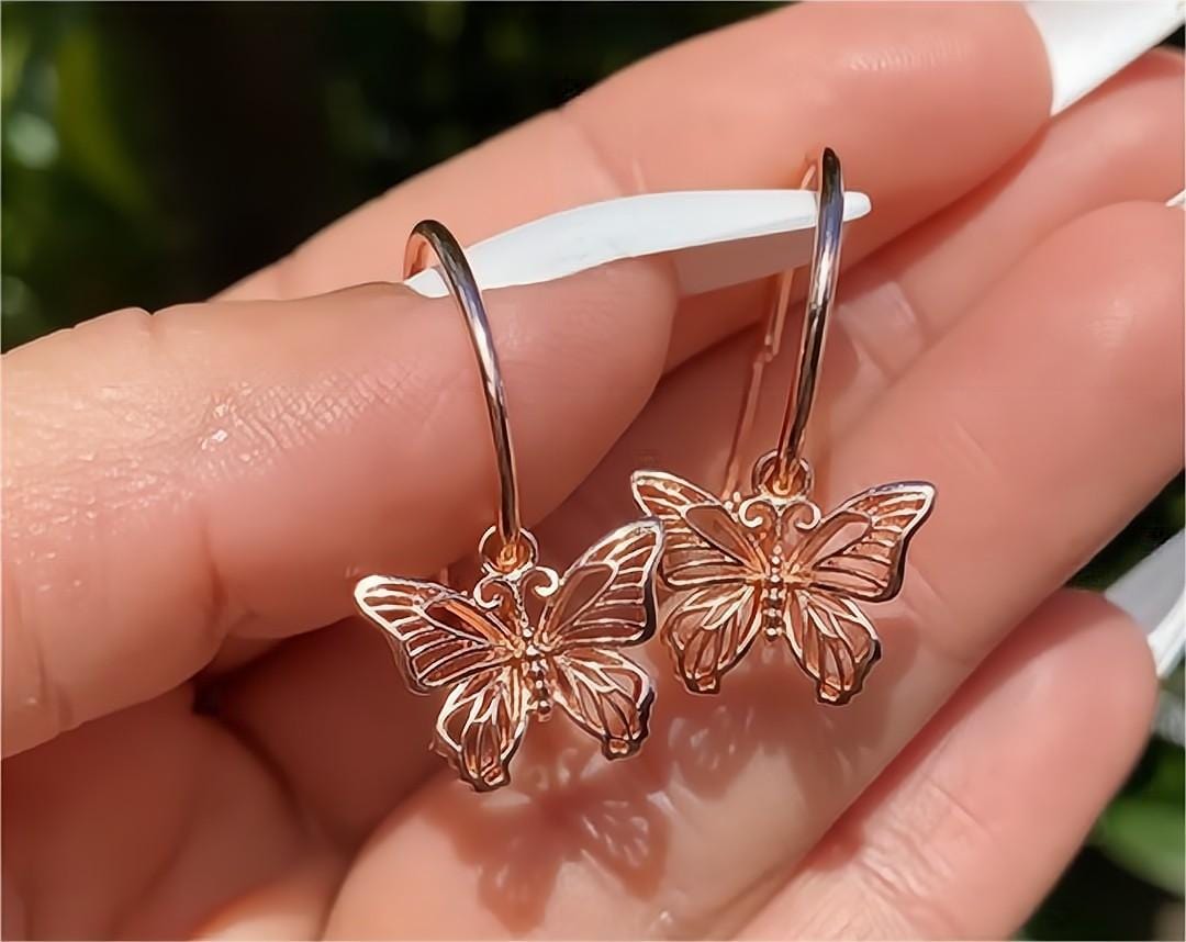 Chic Rose Gold Butterfly Hoop Earrings